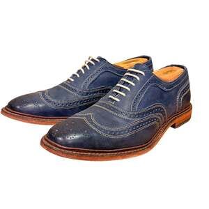 Allen Edmonds Size 11 Neumok Navy Blue Leather Wingtip Brogue Oxford Dress Shoes